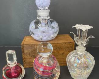 (4) Art Glass Perfume Bottles - Signed LE Corriea, Fire Island, +