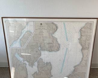 Vintage 1986 Puget Sound Nautical Chart - Framed - 35 x 42.5"