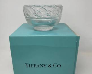 Tiffany & Co Dolphin Scalloped Rim Art Glass Crystal Bowl