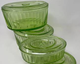 Vintage Anchor Hocking Uranium Glass Oval Refrigerator Dishes