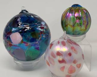 3 Blown Art Glass Hanging Orbs - Kitras Art Glass