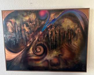 Vintage Signed Oxidized Copper Etched Abstract Art - 24 x 32