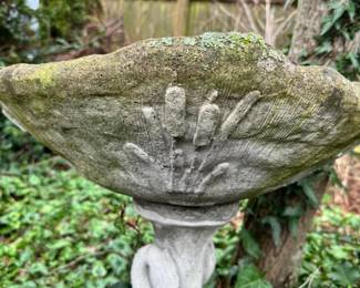 Cattails & Waterfowl Motif Concrete Birdbath - 23 W x 30 T
