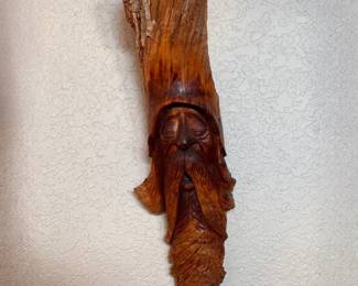 Sleepy Old Man Carved in Wood - Folk Art - Signed