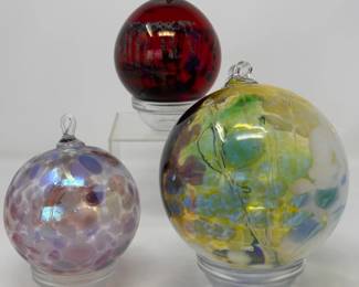 3 Blown Art Glass Hanging Orbs - Vintage Gilmore Glass