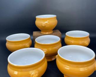 (6) Emile Henry Lion's Head Soup Bowls - Made In France