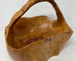 Handcrafted Maple Burl Wood Handled Basket Bowl
