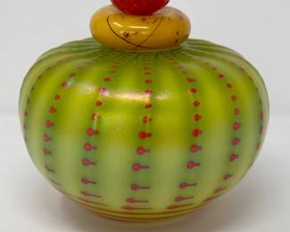 Unique Blown Glass Barrel Cactus Decanter - Signed