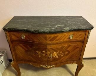 French Louis XV Style Green Marble Top Buffet Table