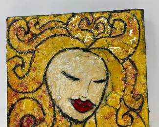 Signed Wolff Bowden Original Saffron Angel Mixed Media Art 10x10