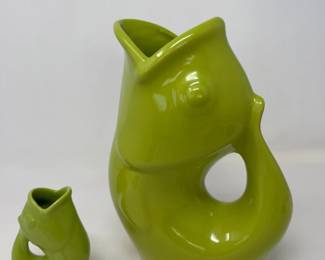 2006 Lime Green Fish GurglePot Pitchers - 7" & 4"