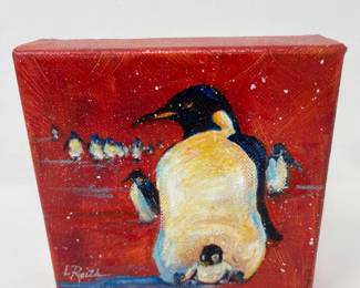 Signed Original Painting “Penguins” by Laurel Reith Wise 6x6