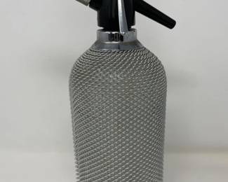 Mid Century Syphon Glass Soda Seltzer Mesh Covered Bottle