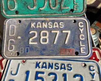 Antique and vintage license plates dating to the 1920's. Automobile, trailer and motorcycle! Kanas, Missouri, Colorado, Alaska, Montana, New York. And some new old stock plates. 
