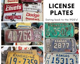 Antique and vintage license plates dating to the 1920's. Automobile, trailer and motorcycle! Kanas, Missouri, Colorado, Alaska, Montana, New York. And some new old stock plates. 