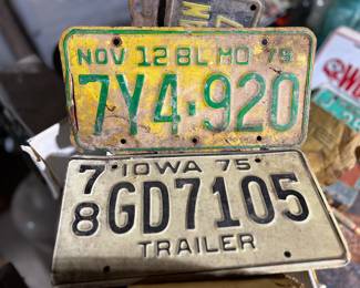 Antique and vintage license plates dating to the 1920's. Automobile, trailer and motorcycle! Kanas, Missouri, Colorado, Alaska, Montana, New York. And some new old stock plates. 