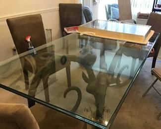 Large Dining Table - glass Top with Horned Ibex Base
