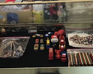 Mercury Glass Garland, Feather Tree Fencing, Tin Litho Cars, etc...