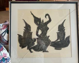 Mid Century Thai charcoal rubbing