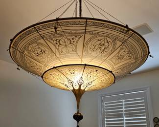 Fortuny Silk Batik Light, this is it on and hanging but it will be down when sold.  Scheherazade Light 