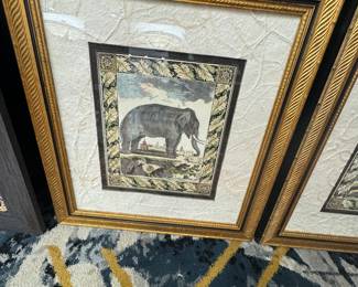 Pair of Elephants on silk and distressed paper matting