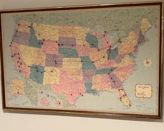 Travel map with pins 