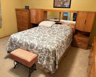 Pillow top mattress, oak headboard, dresser
