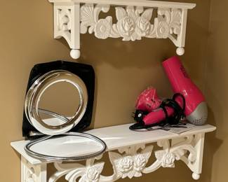 Hair blower, shelves, mirror 