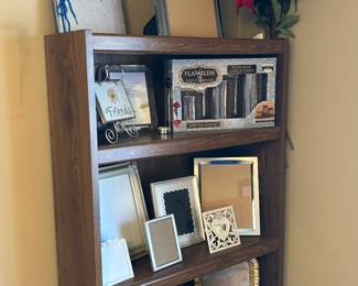 Book case, picture frames 