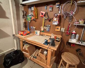 Workbench, stool, tools