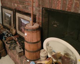 Butter churn and many hearth worthy items