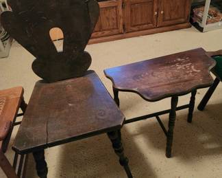 Beautiful carved side chair and matching table (knight carving)