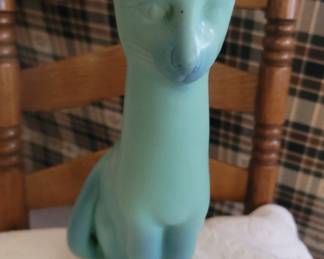 14" Van Briggle cat -teal