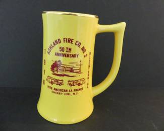 Vintage 1976 50th Anniversary Ashland Fire Co. No. 2 Cherry Hill, NJ Porcelain Tankard - Gold Trim