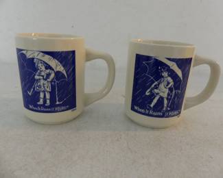 Vintage 1980s Morton Salt "When It Rains, It Pours" 1914 & 1921 Label Mugs