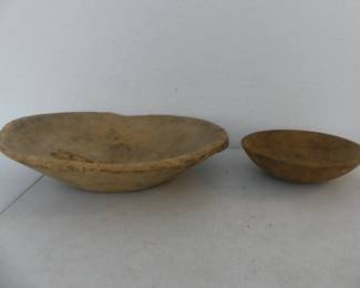 Antique Primitive Dough Trough and Hand Lathed Wooden Bowl