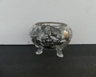 Vintage 1920s-1930s Silver City Glass  "Flanders" Footed Rose Bowl