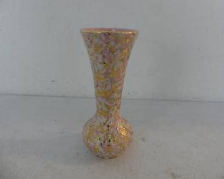 Vintage MCM Shafer 23k Gold Guaranteed Gold Speckled Pink & White Bud Vase