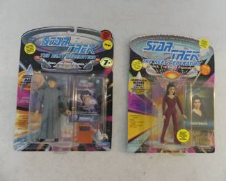Vintage 1993 Playmates Star Trek: TNG Action Figures - Data as Romulan & Deanna Troi - New in Package