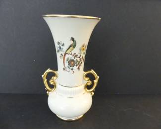 Vintage Abingdon USA Pottery Vase - Peacock with Gold Trim - 8¾" Tall