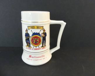 Vintage 1973 50th Anniversary Martinsville, NJ Engine Co. No. 1 Porcelain Tankard - Gold Trim