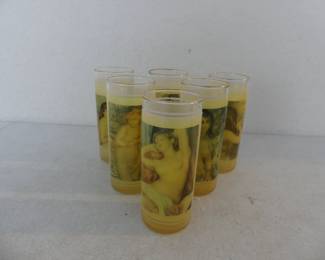 Vintage MCM Set of 6 Renoir Nudes Rubberized Chimney Glasses