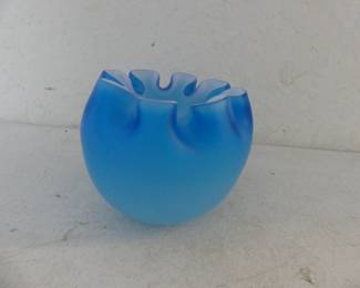 Vintage Blue Satin Ruffled Rim Rose Bowl