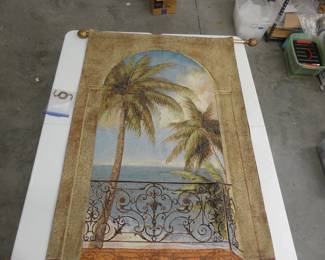 Large Tapestry - Palm Tree Veranda Scene - with Rods & Wall Hooks - 47" x 69"