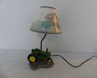 Vintage John Deere Tractor Lamp with Original Shade - 15¼" Tall