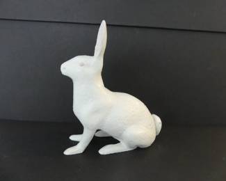 Vintage  Cast Iron Bunny Doorstop - Painted White/Pink