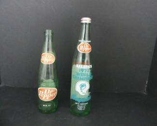 Vintage 1970s Dr. Pepper Bottles - 1972 Miami Dolphins Souvenir Bottle & 1970s Center Ribbed Bottle