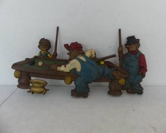 Vintage 1971 Sexton Cast Metal Wall Hanging "Men Shooting Pool" #792 - 20" x 11"