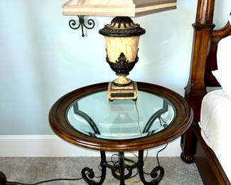 Ethan Allen Round Glass Side Table with Wood Base