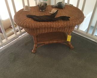 Natural wicker table, shells, drift wood